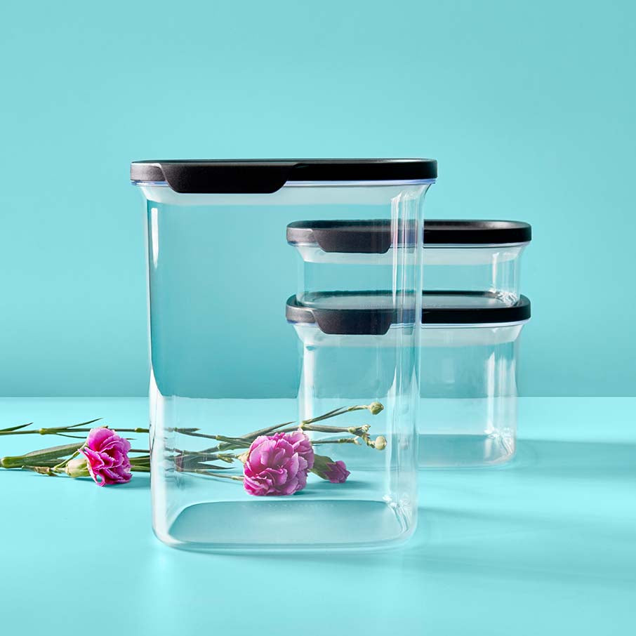tupperware ultra clear square 5-teiliges set cosmos verschlüsse