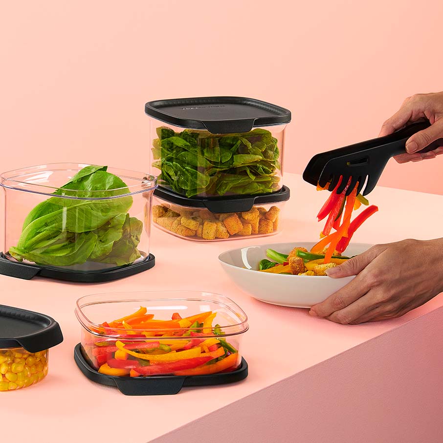 tupperware ultra clear square 5-teiliges set cosmos verschlüsse