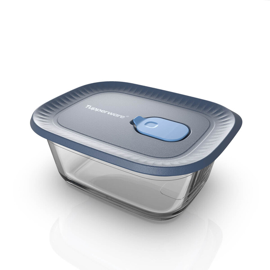 tupperware voila glas-vorratsdose rechteckig klein dunkelgrau und blau deckel