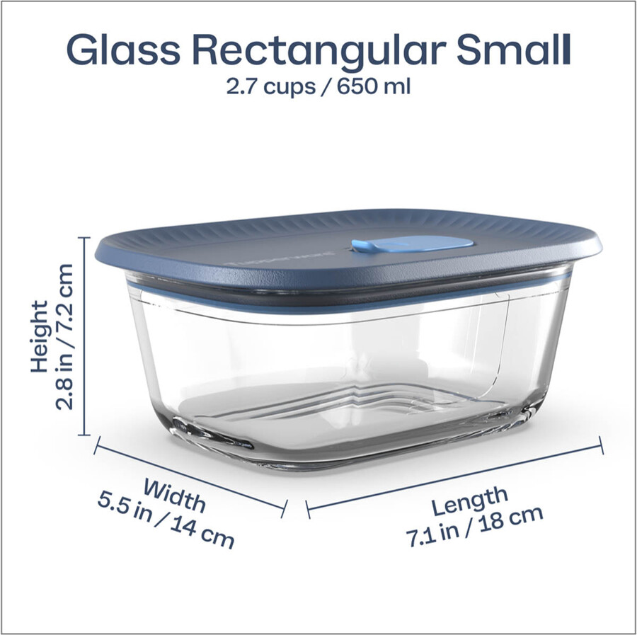 tupperware voila glas-vorratsdose rechteckig klein dunkelgrau und blau deckel