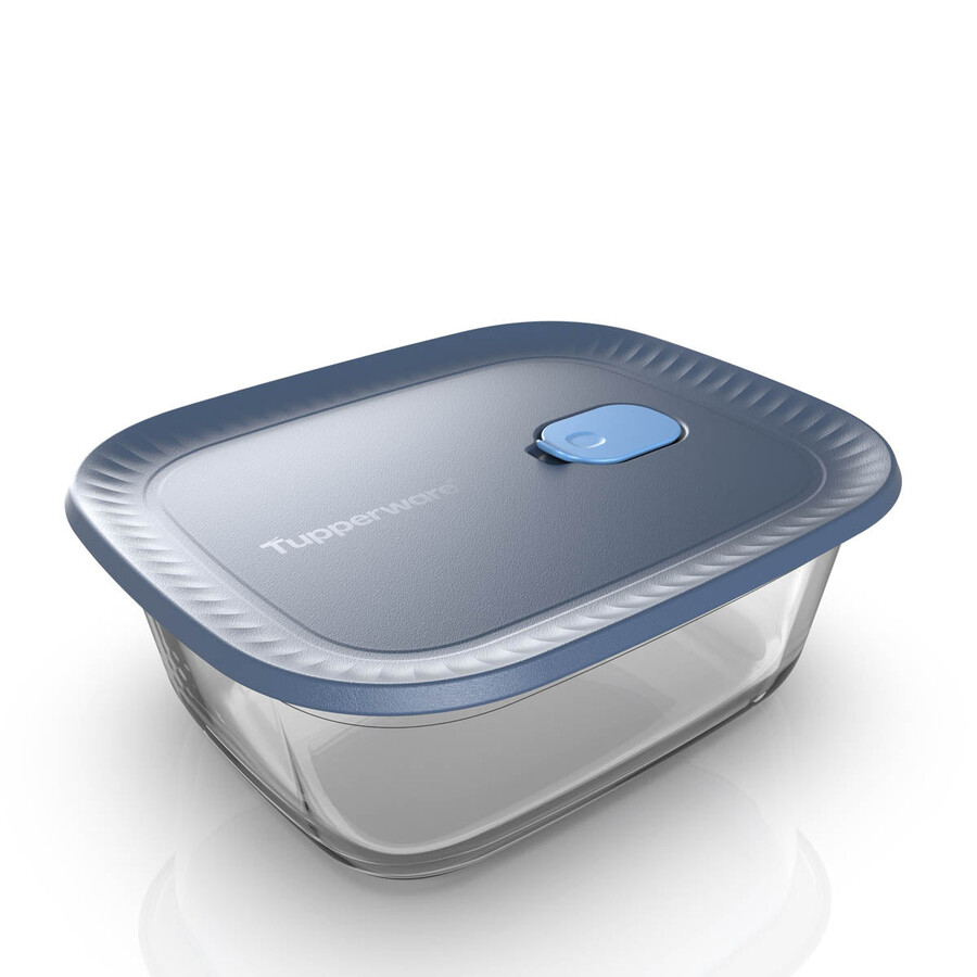 tupperware voila glas-vorratsdose rechteckig groß dunkelgrau und blau deckel