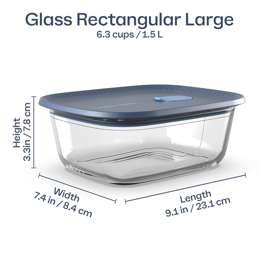tupperware voila glas-vorratsdose rechteckig groß dunkelgrau und blau deckel